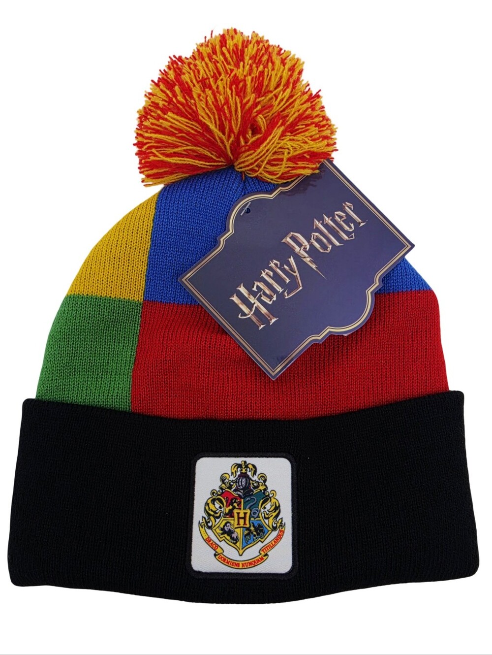 Harry Potter Hogwarts Crest Knit Color Block Beanie NWT